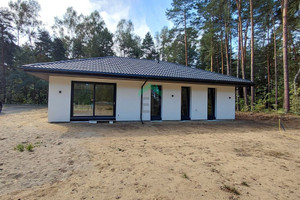 Nowy parterowy dom w otoczeniu zieleni