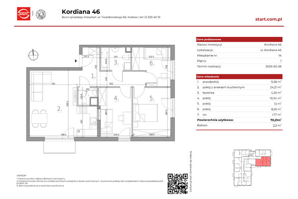 Mieszkanie na sprzedaż 70 m² (4 pok.) | Kraków, ul. Kordiana | Gratka